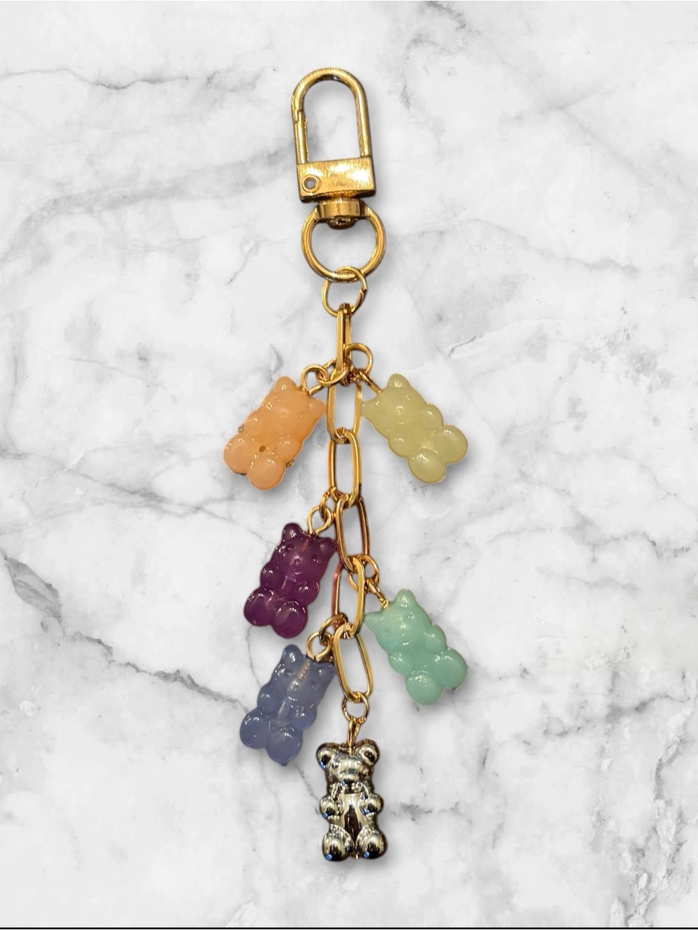 Multicolor Gummy Bear Charm Keychain with Gold Hardware